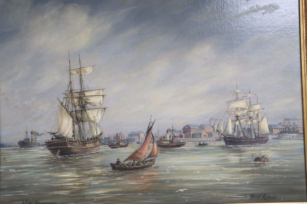 Max Parsons A.R.C.A. (1915-1998), oil on board, Hull Roads and another of a clipper, signed